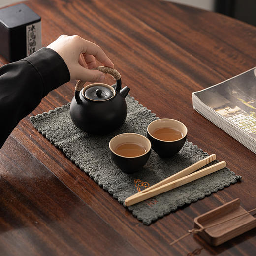 知者觉器简茶黑陶提梁壶5件套 商品图1