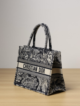 DIOR迪奥 BookTote Reverse茹伊印花 刺绣 托特包Tote包购物袋手提包 女款 蓝色）（CB）