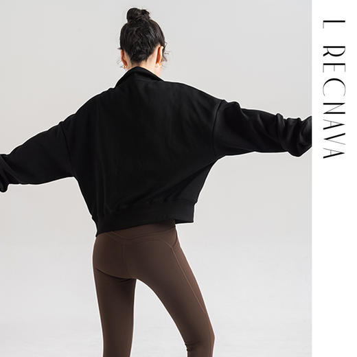 L RECNAVA [72%棉] 宽松运动套头卫衣 显瘦遮肉 半拉链高领休闲上衣 商品图8