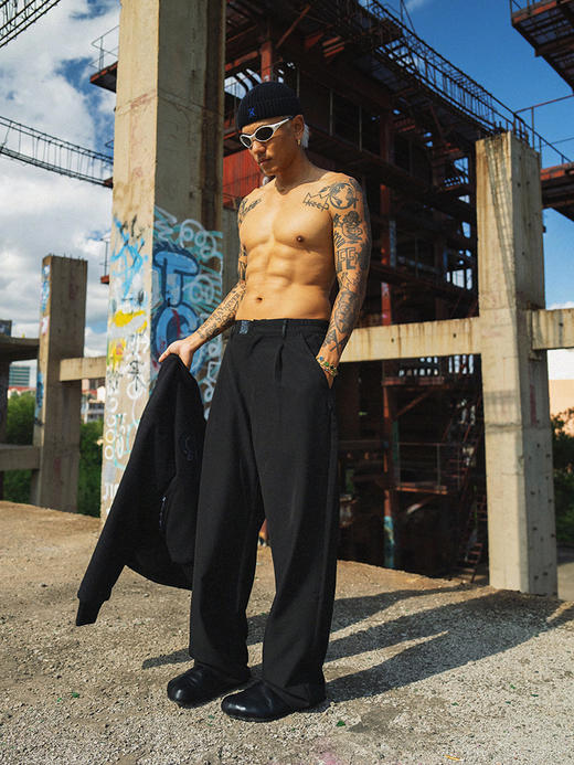 BK2024秋季黑色宽松微弹休闲西裤 商品图6