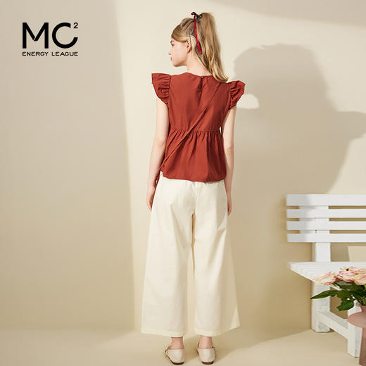 mc2红色圆领飞飞袖小衫+九分直筒阔腿裤套装女夏季新款松弛感穿搭 商品图2