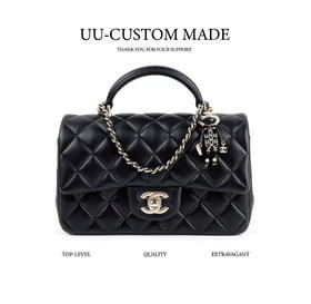 香奈-儿 Classic Flap CF 22S 狮子吊饰手柄款 小羊皮 口盖包单肩包斜挎包手提包 迷你 女款 黑色（HH）