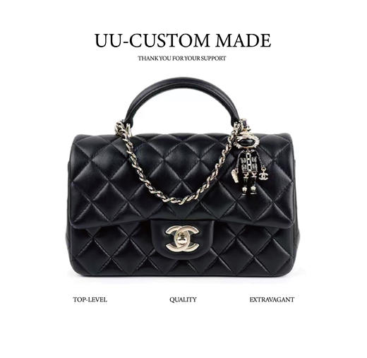 香奈-儿 Classic Flap CF 22S 狮子吊饰手柄款 小羊皮 口盖包单肩包斜挎包手提包 迷你 女款 黑色（HH） 商品图0