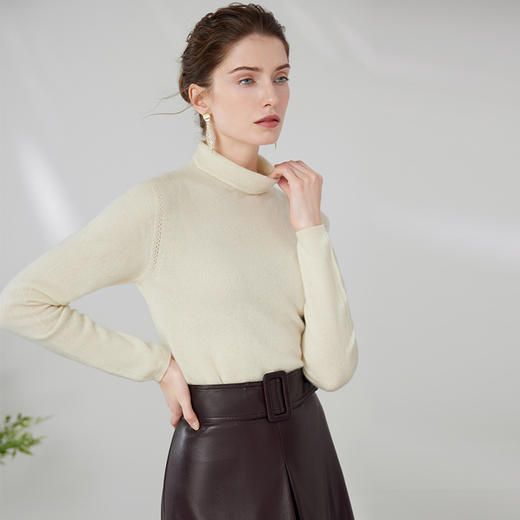 EITIE爱特爱冬季新款100%山羊绒舒适保暖高领套头纯色显瘦针织衫7201906 商品图6