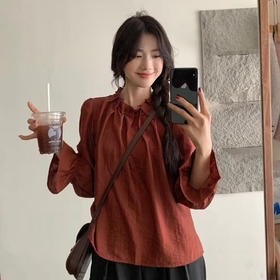 【特惠不退换】天丝绉褶皱设计长袖上衣   FLW-UJ4HC124220【24220#】