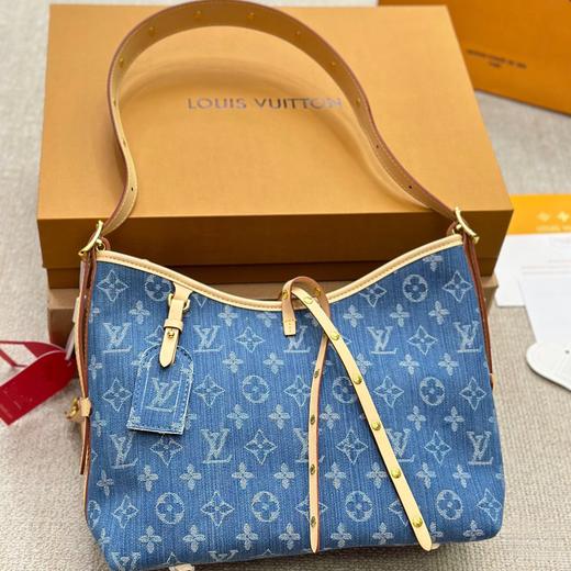 驴家|Carryall MM 老花满印按扣开合 牛仔布拼皮革 手提单肩包 中号 女款 蓝色（CB） 商品图5