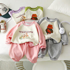 【亲肤柔软，潮萌韩范~】儿童卫衣套装 秋季新款 男童衣服 女童韩版运动套装 休闲童装-QQ