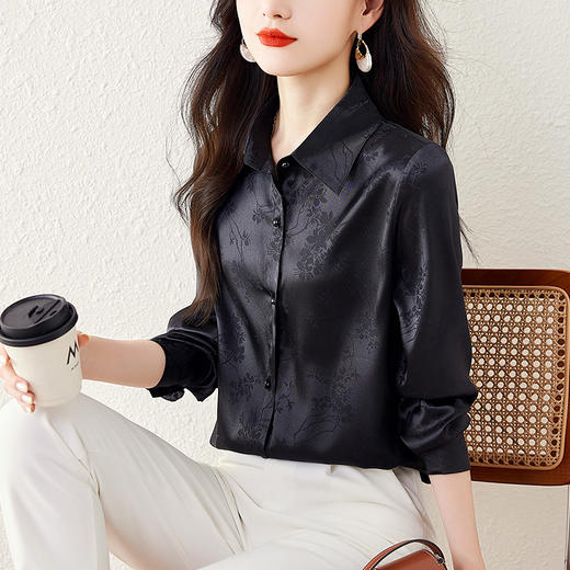 KQL-403H7780新款POLO领薄款衬衫女宽松提花气质国风复古衬衣开衫 商品图2