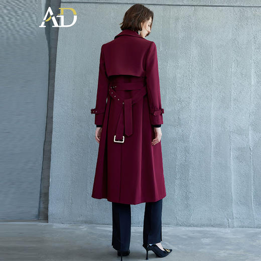 AD红色风衣女款2024新款春秋长袖外套宽松版中长款显瘦双排扣大衣 商品图3