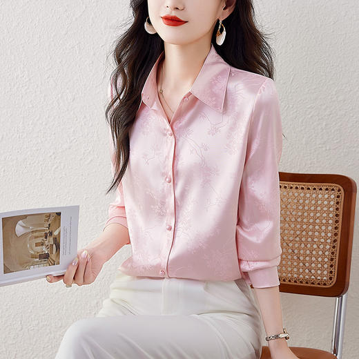 KQL-403H7780新款POLO领薄款衬衫女宽松提花气质国风复古衬衣开衫 商品图3