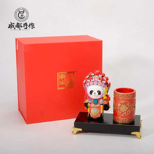 成都手作 熊猫笔筒 非遗泥塑工艺品 书房办公装饰 中国风摆件 商品图7