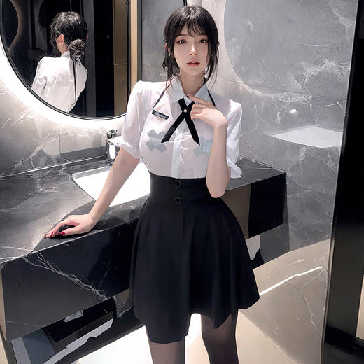 霏慕 前胸抽褶透身学院风套装6493御姐风秘书性感纯欲新款ol教师cos学院风透明JK制服夜店套装  均码 商品图3