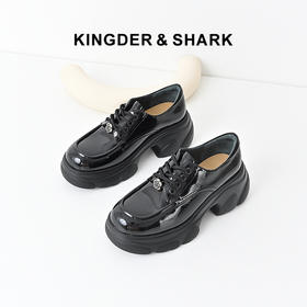 经典鲨2024年秋新款百搭圆头舒适平底中跟系带小皮鞋单鞋女KC01-D37061