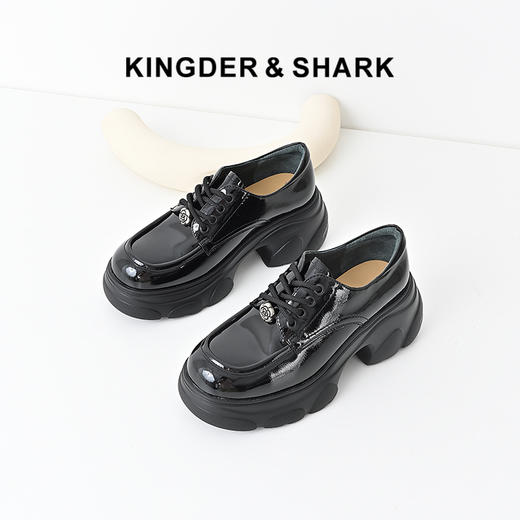 经典鲨2024年秋新款百搭圆头舒适平底中跟系带小皮鞋单鞋女KC01-D37061 商品图0