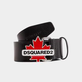 【一】DSQUARED2 男士枫叶饰牌牛皮腰带 黑色 BEM0563 12900001 2124