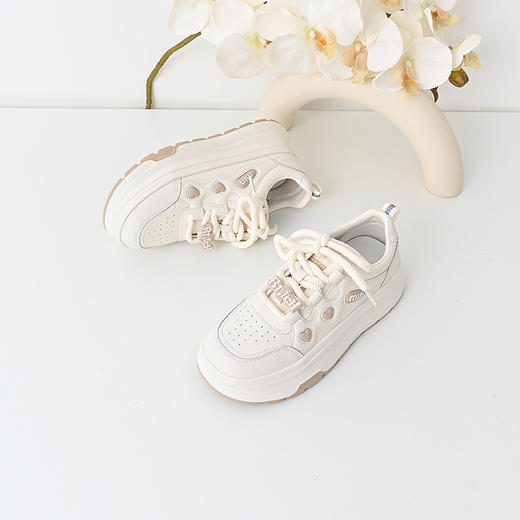 经典鲨2024年秋季款时尚韩版拼色系带平底通勤休闲小白鞋女KW326-D37191 商品图4