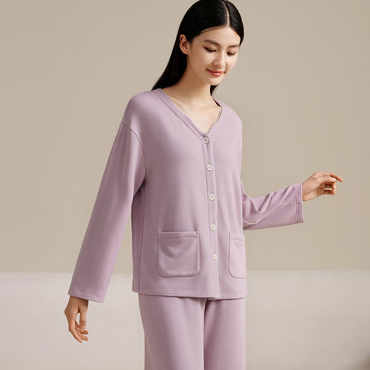 【暖暖家居服】金三塔桑蚕丝拉绒情侣衣裤套秋冬保暖宽松家居服套装  YZFED203/YZMED204 商品图3