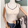 新款女士保暖背心德绒带胸垫一体式内衣无袖撞色方领打底衫可外穿 商品缩略图1