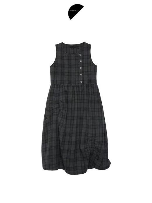 半圆/D24310381/不对称抽褶格纹羊毛呢背心裙 商品图3