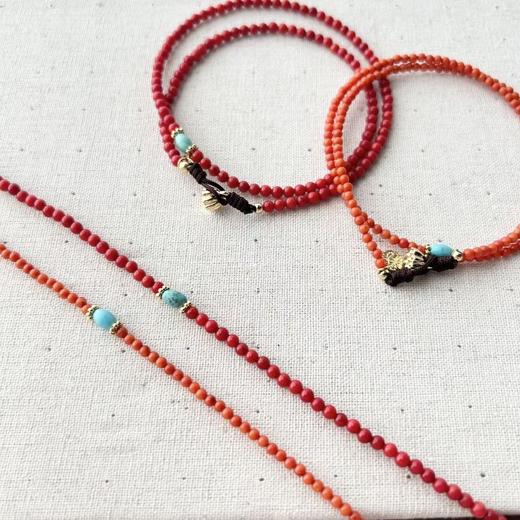 纯手工红色旺中女“中国红南红串绿松石项链手链 商品图2