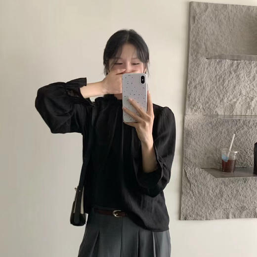 【特惠不退换】天丝绉褶皱设计长袖上衣   FLW-UJ4HC124220【24220#】 商品图4