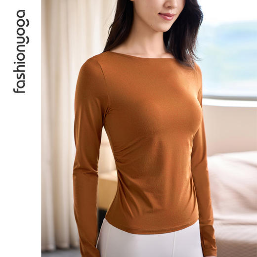 F14363一字领抽褶瑜伽长袖 商品图12