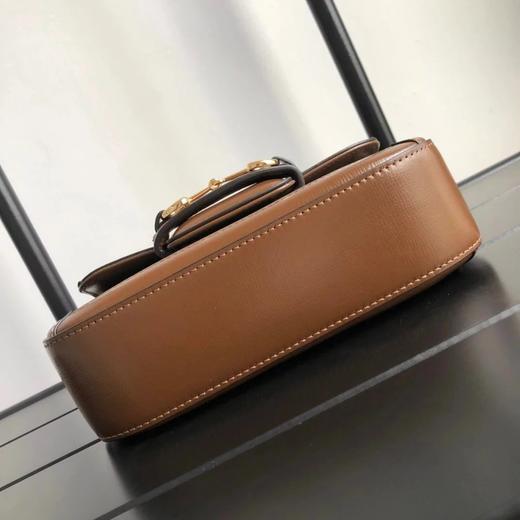 古驰 Horsebit 1955 马衔扣复古金扣老花Logo条纹织带 皮革 马鞍包斜挎单肩包 迷你 男女同款情侣款 乌木色/棕色（CB） 商品图2