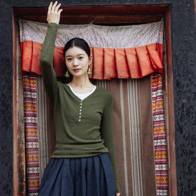 绽放旅行女装552朵/早秋多色v领半开襟简约轻薄百搭紧身套头毛衫