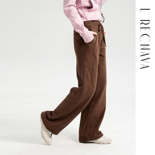 L RECNAVA 显高显瘦加绒卫衣卫裤 短款拉链连帽外套 腰部螺纹松紧抽绳直筒卫裤休闲套装 商品图7