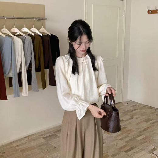 【特惠不退换】天丝绉褶皱设计长袖上衣   FLW-UJ4HC124220【24220#】 商品图3