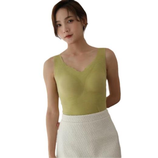 定制羊绒蚕丝德绒保暖女士背心固定杯无痕打底衫秋冬免穿文胸内衣 商品图4
