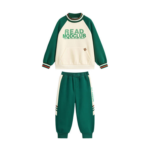 【MQD】【上衣+裤】童装男大童冬学院风撞色插肩袖运动套装 商品图4