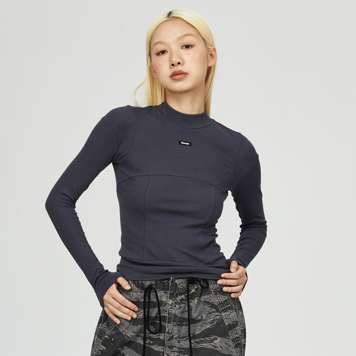 oneup纯色紧身拼接长袖 商品图0