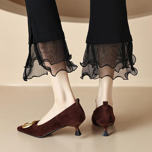 【预售5天】时尚羊绒面中跟鞋，尖头真皮细跟金属扣件工作鞋ZYY&A105 商品图4