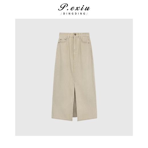 04-3潘依绣丁丁宠粉PanYiXiu/潘依绣100%棉简约设计前开叉牛仔半身裙 D6151 商品图1