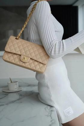 香奈儿|*CF系列 牛皮杏色 牛皮HAAS原厂荔枝纹一级小牛皮CF23 CF25 金扣（HH）