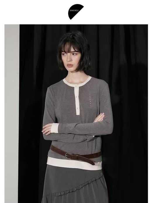 半圆/D24310328/简约灰白撞色打底衫 商品图1