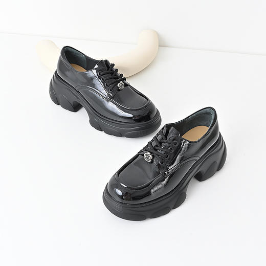 经典鲨2024年秋新款百搭圆头舒适平底中跟系带小皮鞋单鞋女KC01-D37061 商品图2