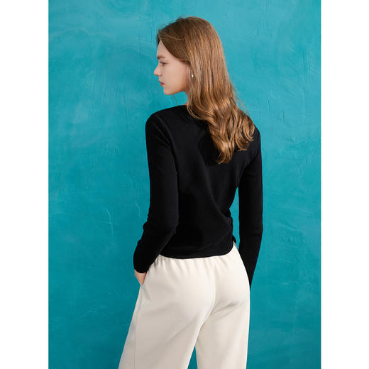 【抗起球】三彩2024冬季新款假两件针织衫撞色圆领抽绳毛衣修身内搭毛衫女M 商品图3