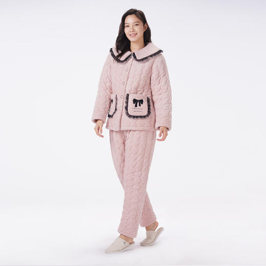 都市丽人睡衣夹棉系列长袖家居服法兰绒烂花夹棉加厚女士夹棉套装LHT1T5 商品图2