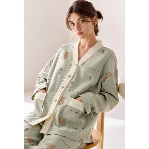 *【芬腾】月子服空气棉夹层针织薄夹棉秋冬季女孕妇睡衣产后哺乳家居服 商品图4