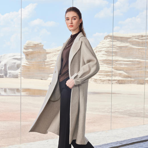 半身缘女装 冬季简约轻盈时尚双面长款保暖羊毛大衣244113M08813302 商品图1