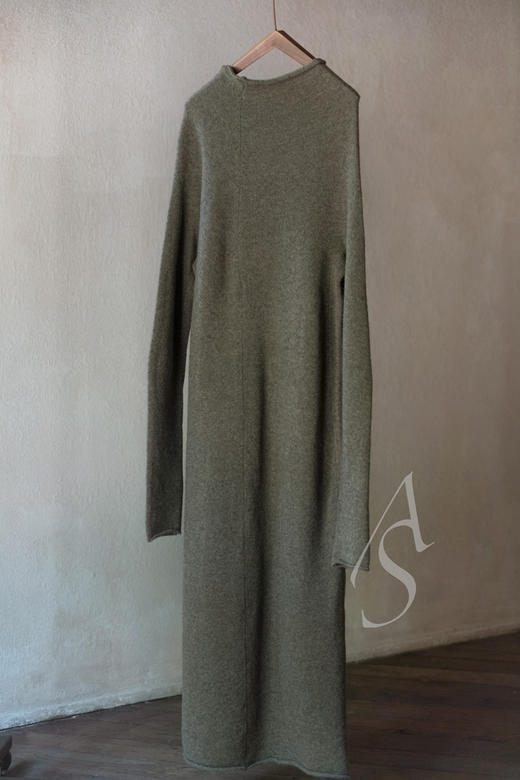 Boboutic  森林绿半高领羊毛连衣裙 商品图5