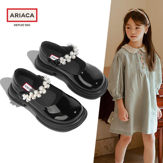 ARIACA女童公主鞋黑色皮鞋2024春秋小女孩单鞋中大童软底儿童鞋子 商品图1