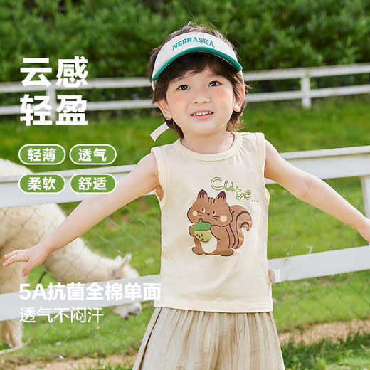 「29.9到手！数色可选」咔咔熊猫婴儿衣服纯棉背心无袖T恤夏装男童儿童女童宝宝上衣夏季 商品图1