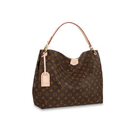 驴家Graceful MM *老花满印磁扣开合 涂层帆布拼牛皮革饰边 hobo包托特包单肩包手提包 女款 棕色（CB）