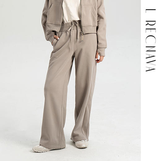 L RECNAVA 显高显瘦加绒卫衣卫裤 短款拉链连帽外套 腰部螺纹松紧抽绳直筒卫裤休闲套装 商品图9