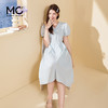 mc2宽松V领风琴褶韩系度假风连衣裙女装2024夏季新款时尚显白蓝色 商品缩略图0