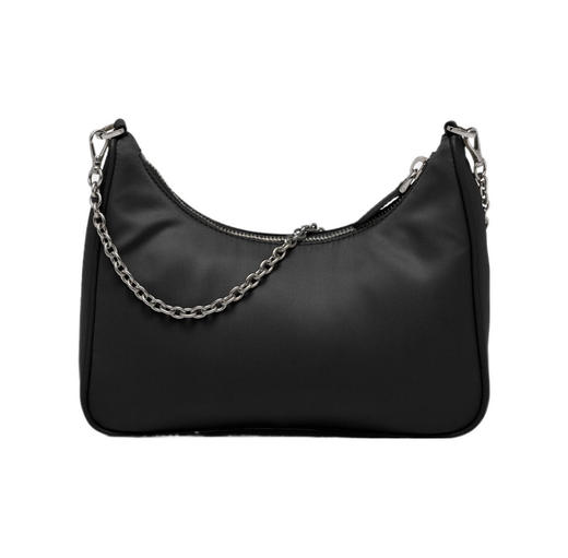 普家 Re-Edition 2005 搪瓷三角徽标可拆卸链条复刻 *尼龙拼皮 月牙腋下包手提单肩包 女款 黑色 *三合一 商品图1