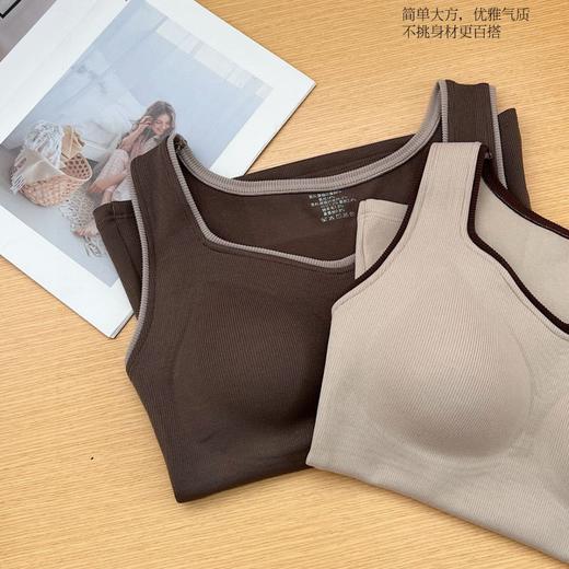 新款女士保暖背心德绒带胸垫一体式内衣无袖撞色方领打底衫可外穿 商品图2